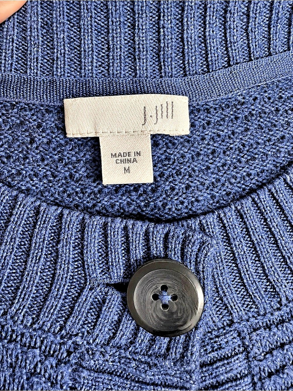 J.Jill Blue Textured Longline Button-Front Cardigan Sweater, Size M Like New Mea